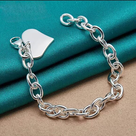 Sterling Silver 925 Chain bracelet with Heart Charm #1508 - Picture 7 of 9